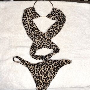 Victoria’s Secret Leopard Print Halter Bikini XS